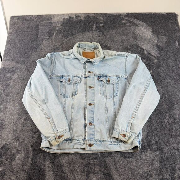 Vtg 90's Levi's Trucker Light Blue Denim Jean Jacket Men's L 70507 Distressed - Picture 1 of 13